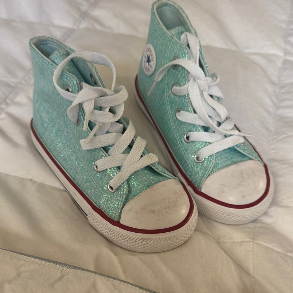 Kids Turquoise High-Top Converse Sneakers